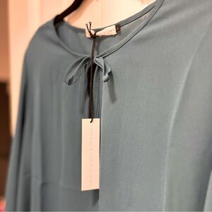 Blue 3/4 Sleeve Tie Front Blouse